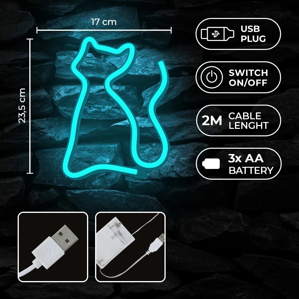 Neolia Neon LED Light CAT Διακοσμητικό Φωτιστικό turquoise