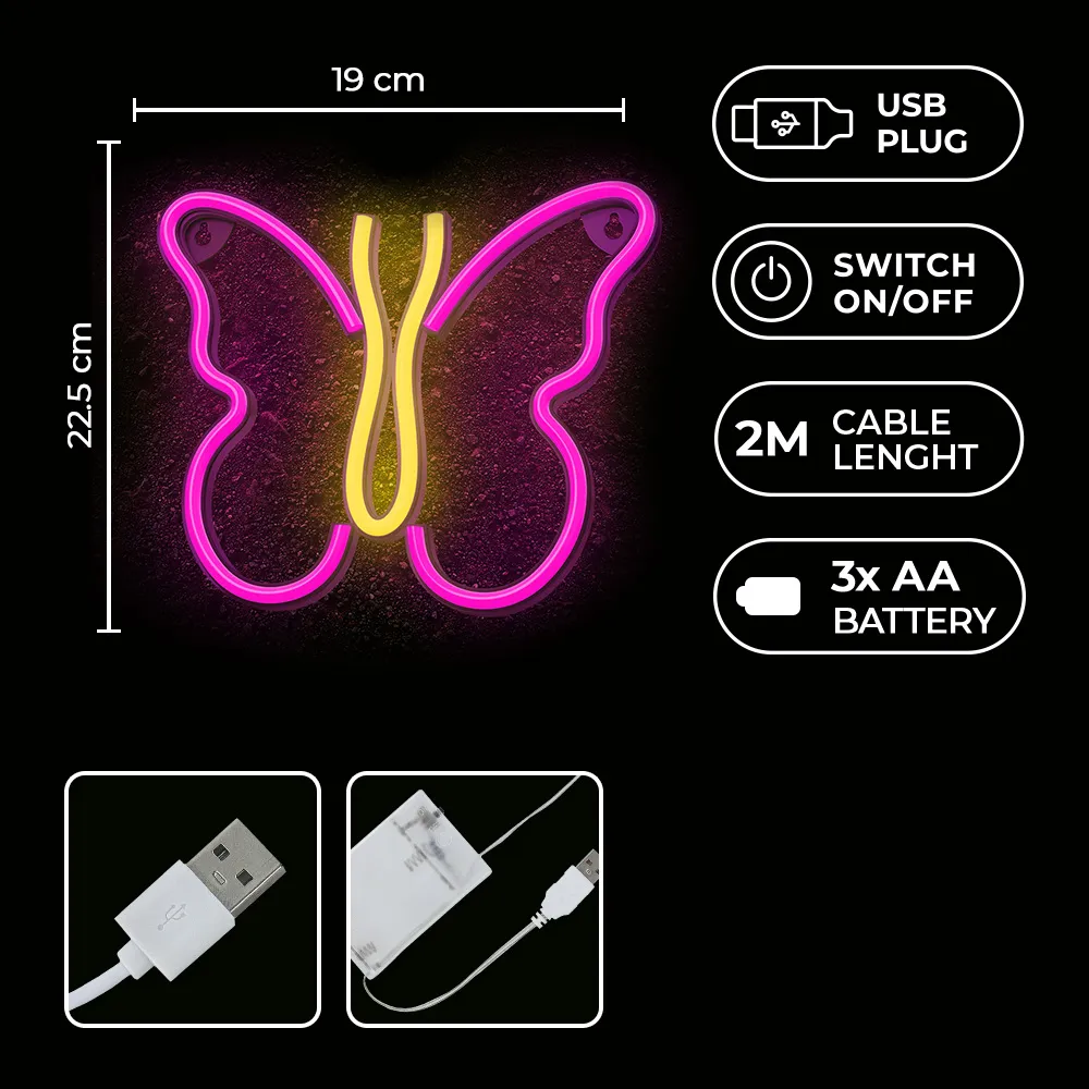 NEOLIA NNE03 Neon LED Light BUTTERFLY Διακοσμητικό Φωτιστικό pink