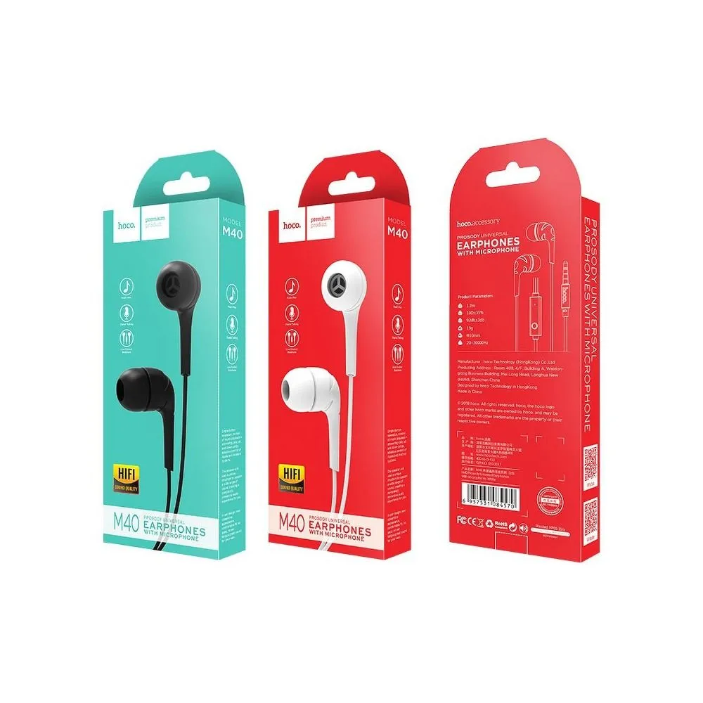 Ακουστικά HOCO με υποδοχή 3,5 mm και μικρόφωνο M40 λευκά