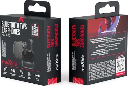 Maxlife MXBE-02 Bluetooth Ακουστικά με Θήκη Φόρτισης Μαύρα