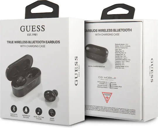 Guess Classic Logo In-ear Bluetooth Ακουστικά με Θήκη Φόρτισης Μαύρα