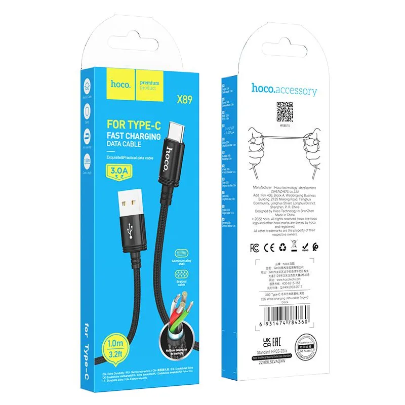 Hoco Καλώδιο Φορτισης USB A σε Type C X89 1m 3.A