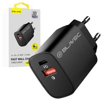 Blavec Wall Charger USB + Type C 20W Αντάπτορας Φόρτισης Μάυρο