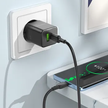 Borofone BN14 Φορτιστής GaN με Θύρα USB-A και Θύρα USB-C και Καλώδιο USB C - USB C 30W Μάυρο