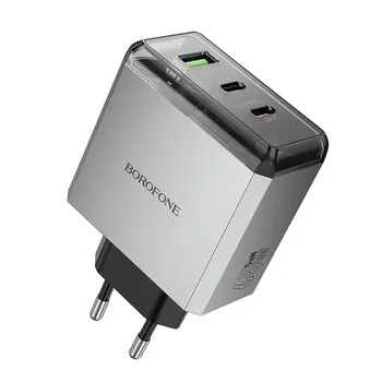 Borofone BN22 GaN φορτιστής τοίχου 65W με δύο θύρες USB-C και μία θύρα USB-A Και Καλώδιο USB C - USB C