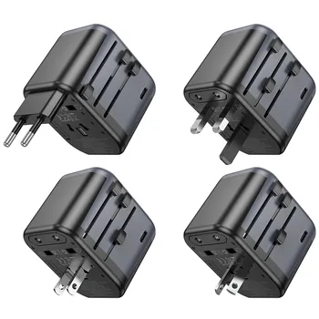 Borofone Travel charger adapter BAC12 - 2xUSB + Typ C - USA, UK, EU, AU Μάυρο